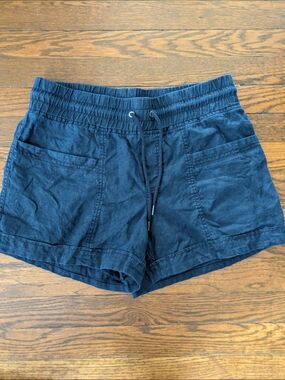 Women's Athleta Navy 100% Linen Drawstring Shorts 10